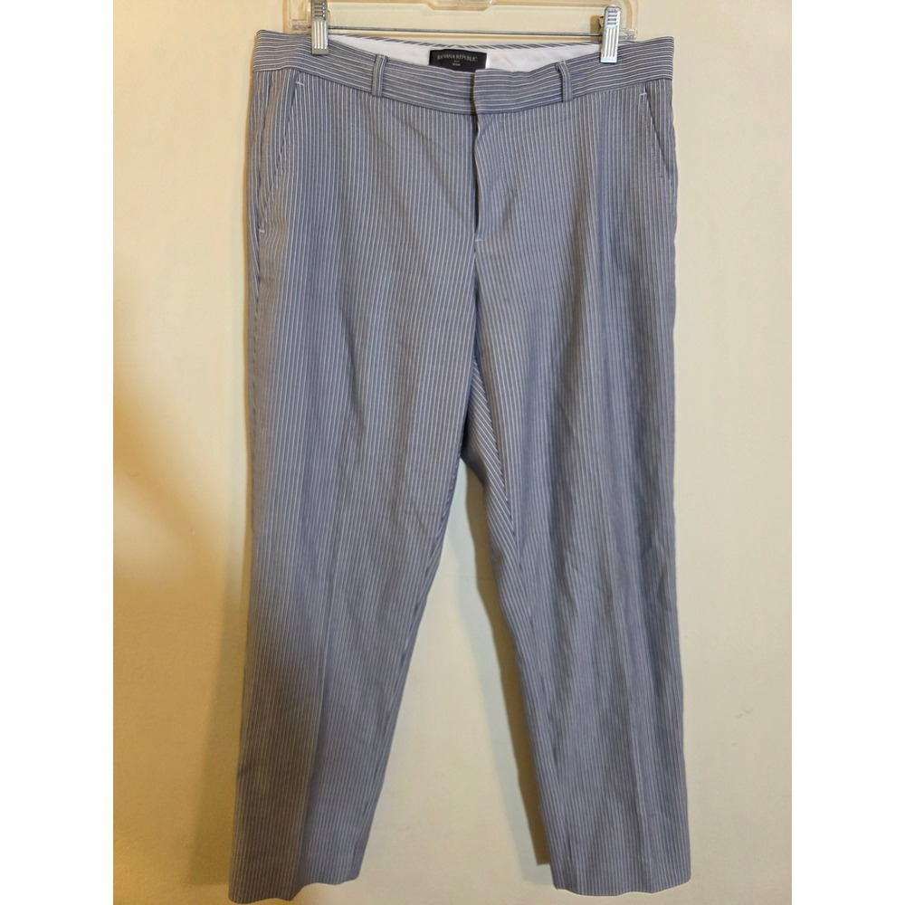 Banana Republic Ryan Pinstripe Dress Pants Womens 10 Blue White Stretch Trousers